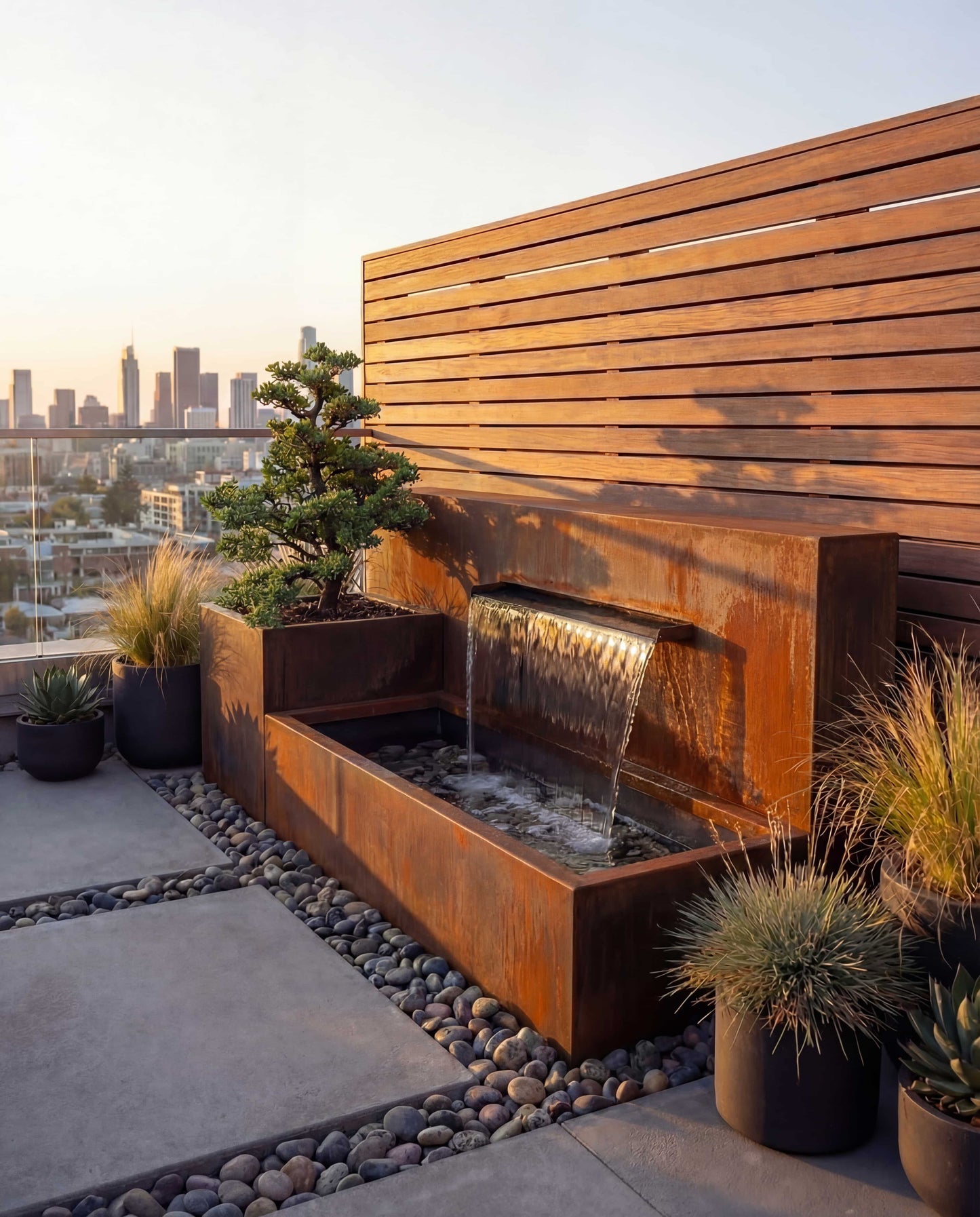 Luxury Backyard Waterfall Corten Architectural Hybrid Fountain DS120
