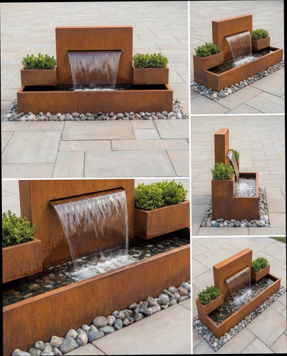 Luxury Corten Architectural Symmetrical Waterfall Backyard Fountain DS200