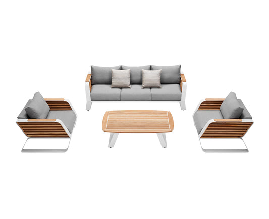 Higold Luxury Teak Outdoor Furniture Wing Garden Patio Couch Conversation Sofa Set With Coffee Table