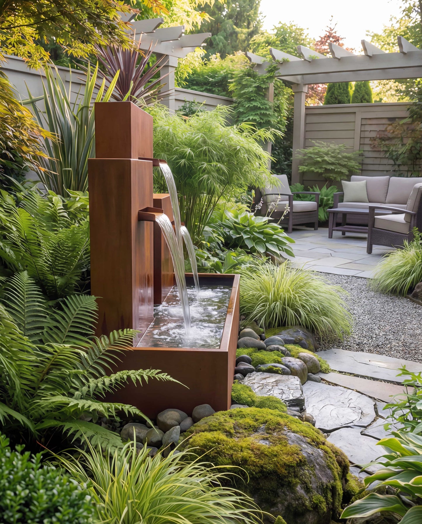 Luxury SCW300 Corten Architectural Triple-Tier Waterfall